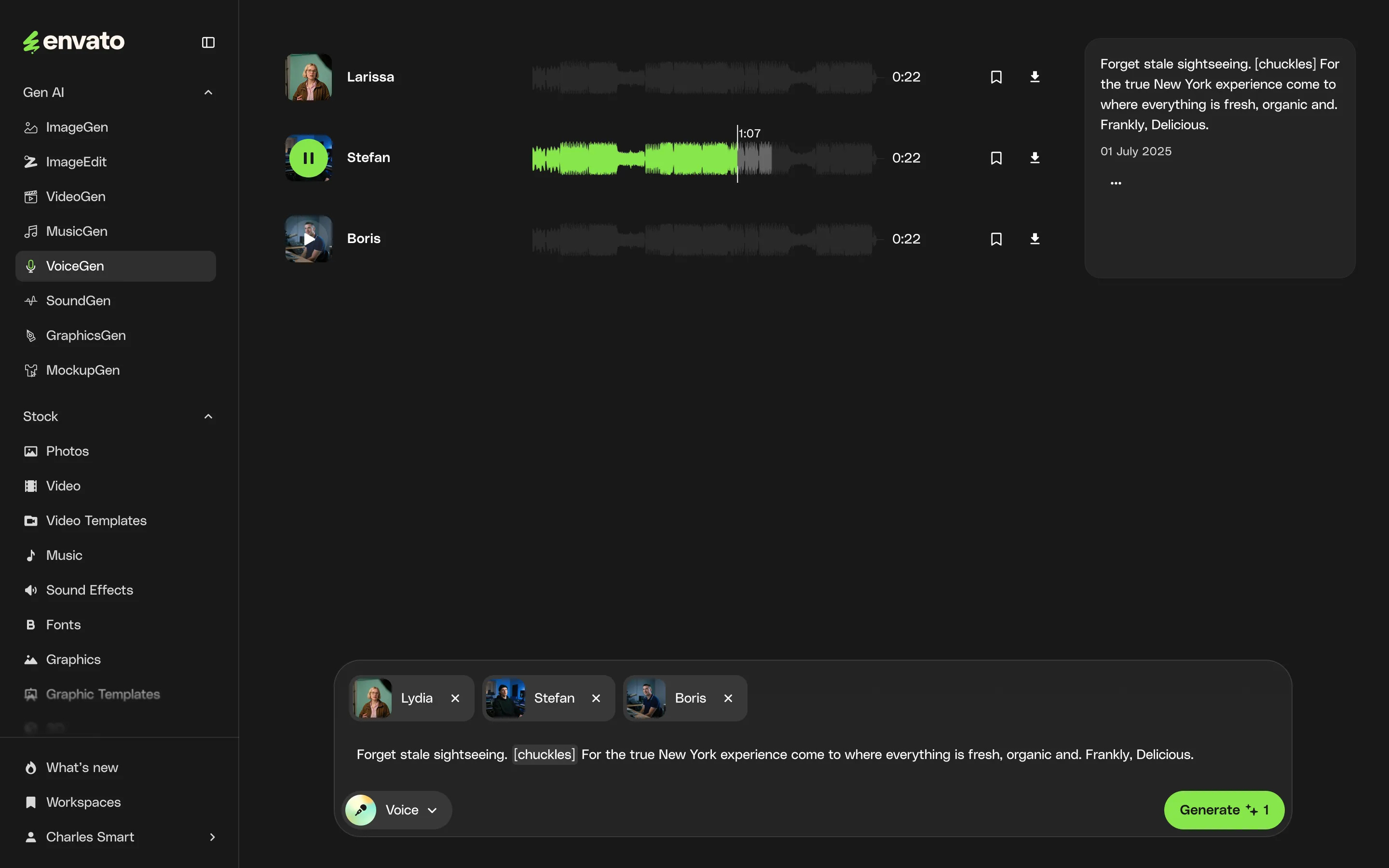 Voice Generation interface