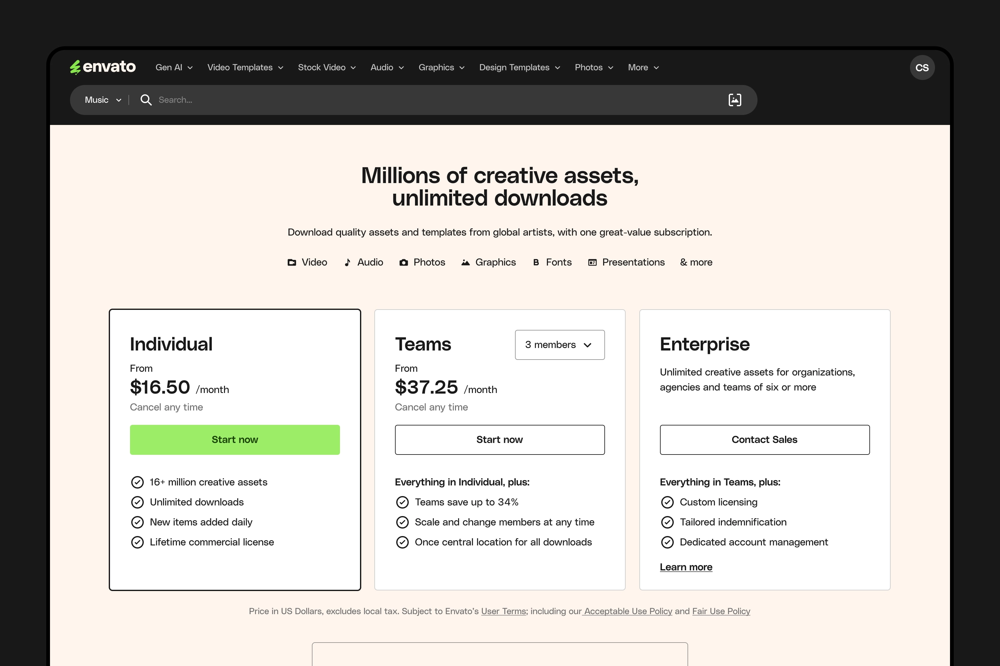 Pricing page